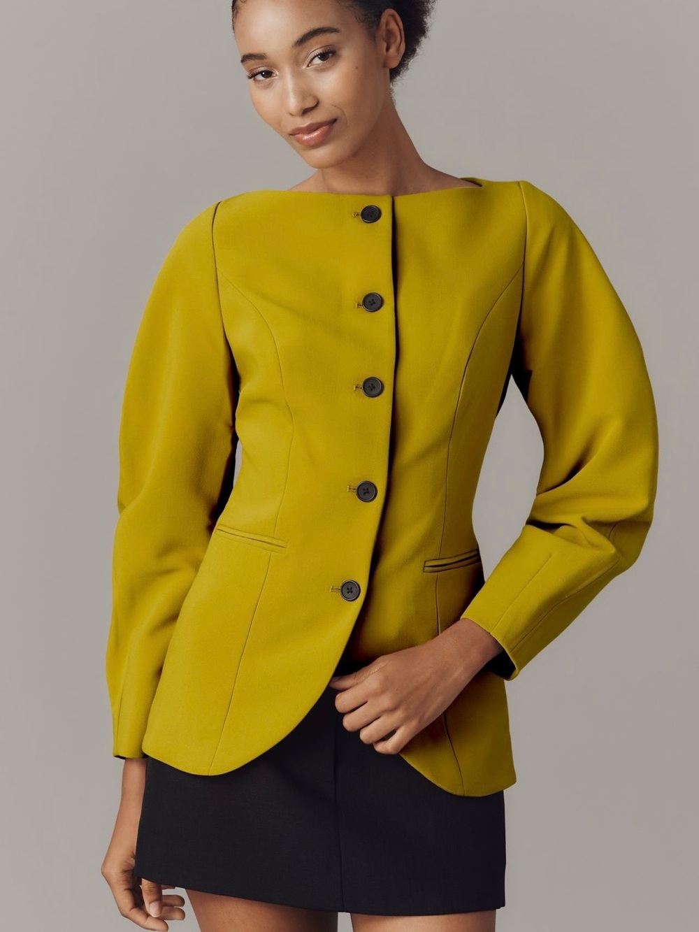 ALIGNE Artemis curve-sleeve tailored blazer in color mustard, size 4